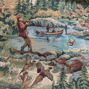 Vintage Kravet Fishing Tapestry Fabric